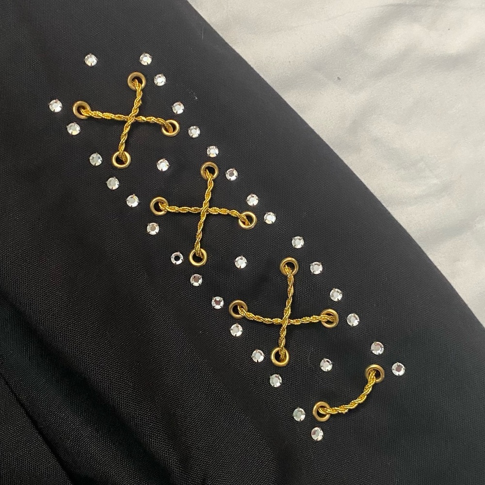 RARE Vintage 80s Chic Black Embellished Women's Blazer with Rhinestones & Chains - Picture 3 of 7